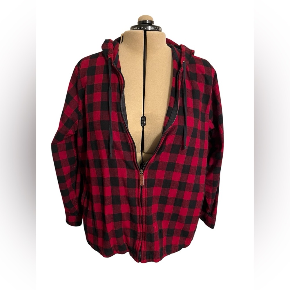 L.L. Bean Red and Black Plaid Zip-up - Picture 2 of 4